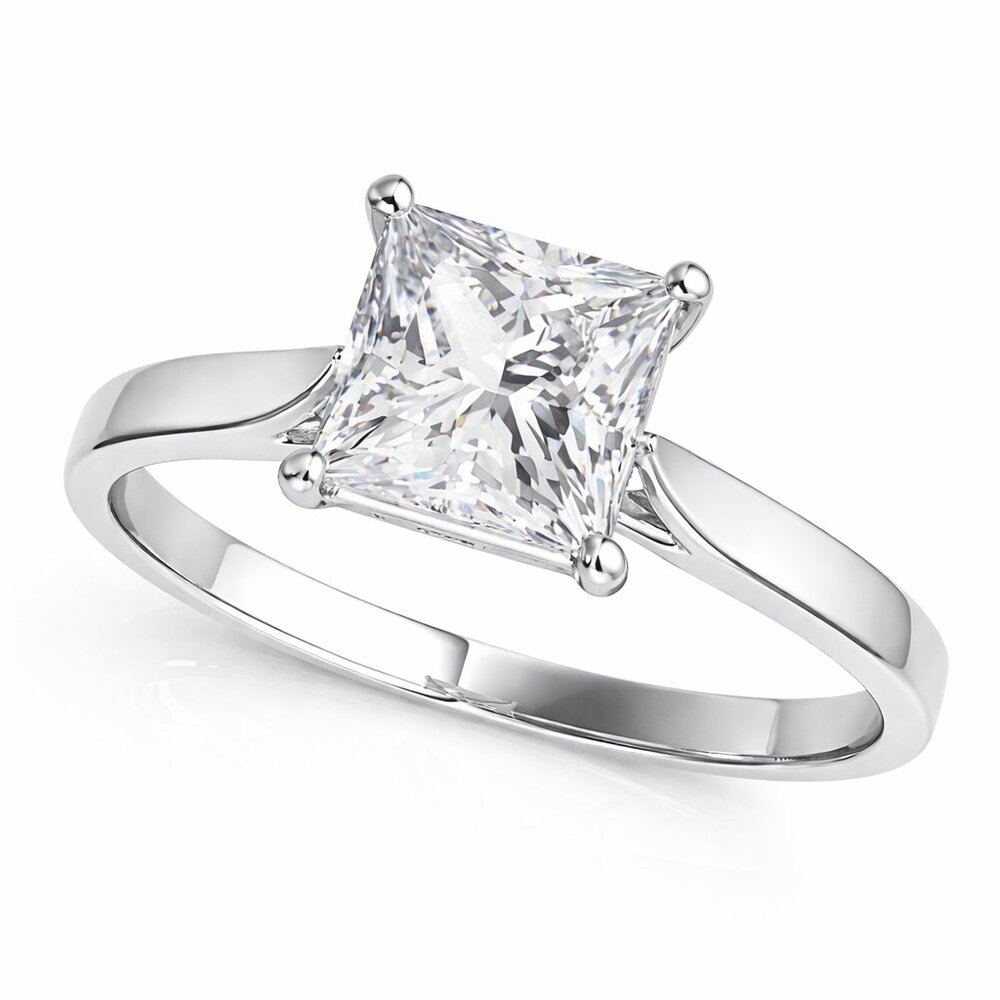 Solitaire Ring 0.75 Ct Diamond FG/VVS1 Princess 14K White Gold Engagement Rings